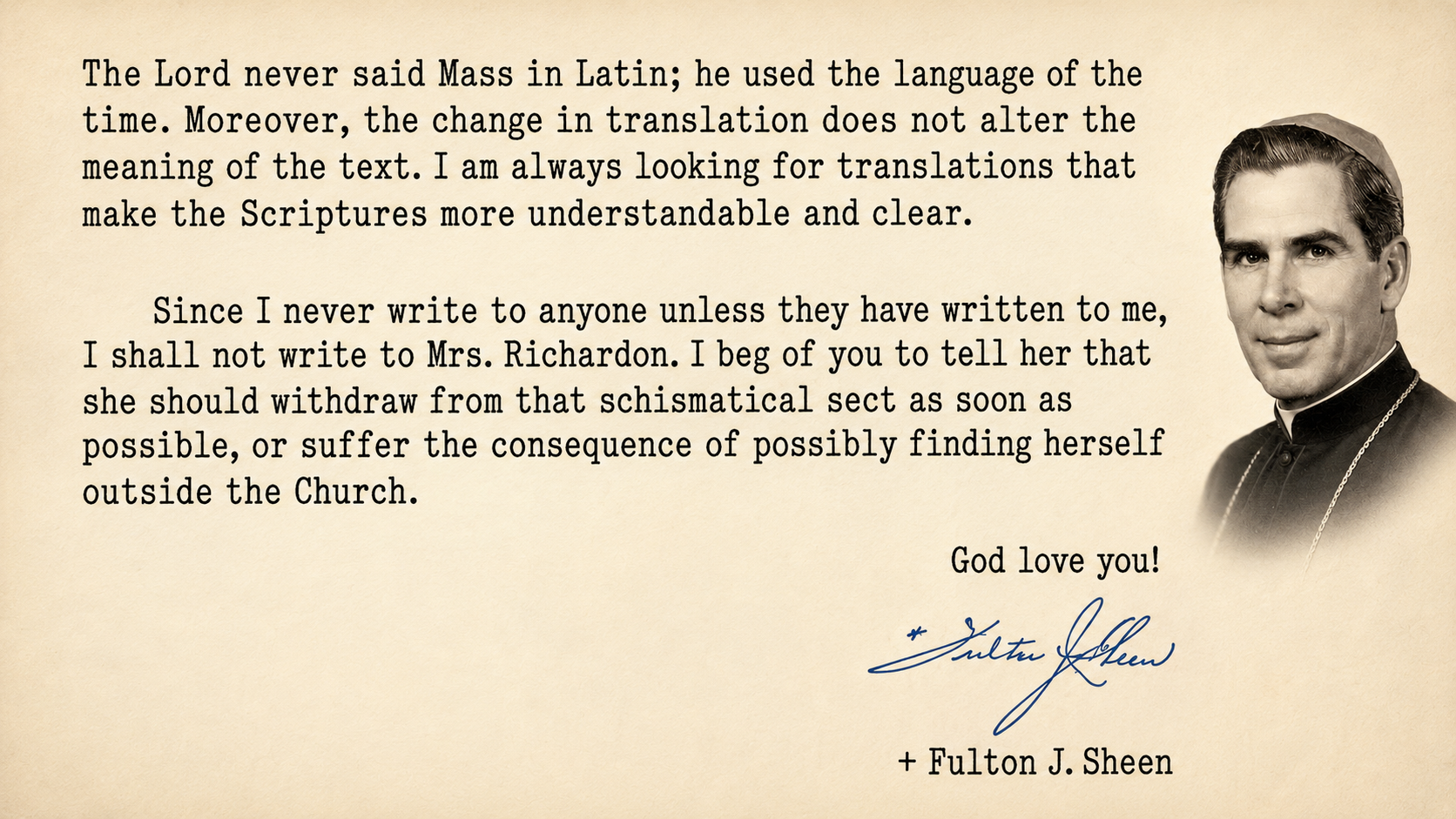 Sheen on the SSPX and How to Understand His Position